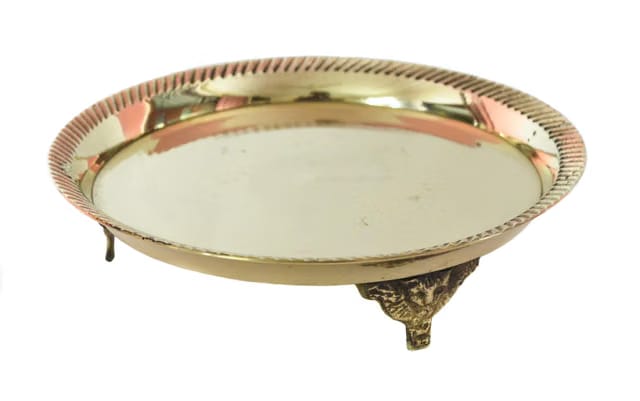 Brass Handcrafted Asan/Pooja Mukkali Stand, Mukkali Plate, Pooja Plate, Pooja Chowki, Pooja Thali for God - (Small)