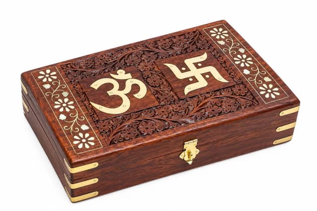 Sheesham Wood Swastik Design Jewellery Box