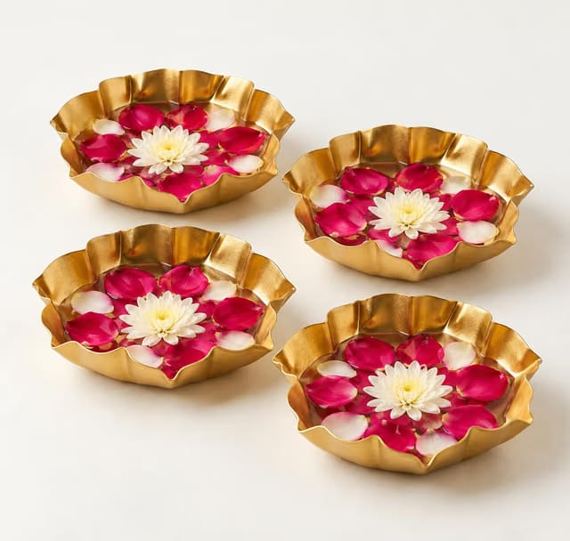 Classic Golden Set of 4 Urli Bowl for Diya Decor - Home Decoration Items Living Room Pooja Room Uruli Bowls Aesthetic