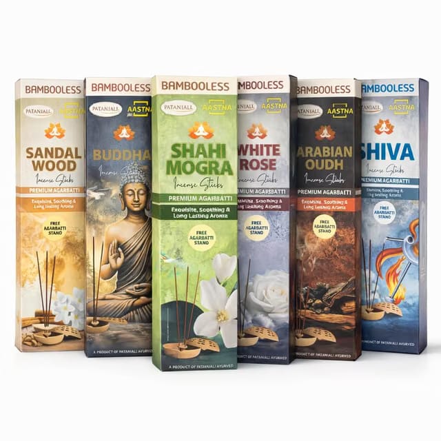 Patanjali Bambooless (withoutstick) Incense Sticks, Premium Agarbatti with Free Stand, Pack of 6 (Trial Pack)