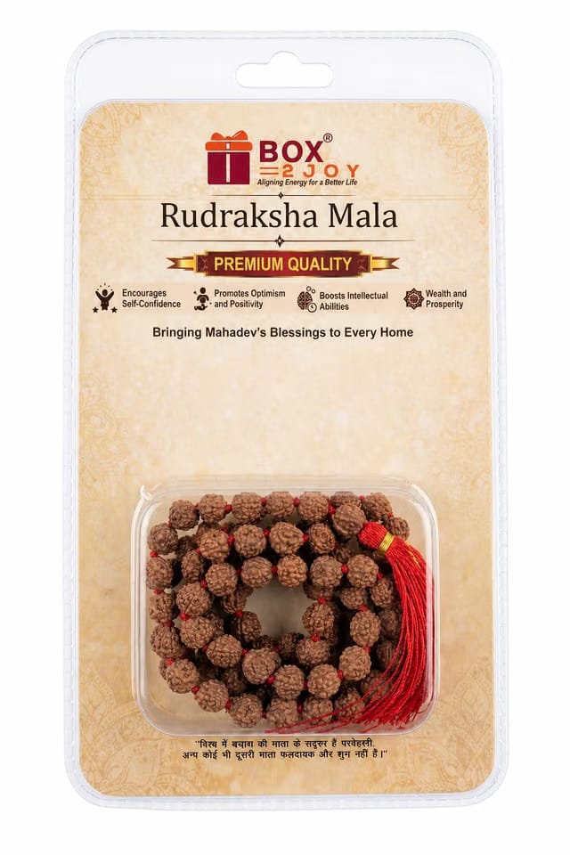 Box2Joy 5 Mukhi Rudraksha Mala, 108+1 Beads, Lab-Certified, 7-8 mm, Natural Brown, Round, for Jaap & Daily Wear