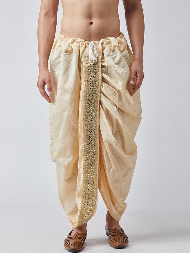 SOJANYA Men Beige & Gold-Toned Dhoti Pants