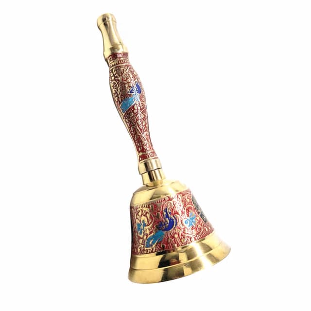 Trinity Designs 7 Inch Brass Ghanti Pooja Bell - Indian Traditional Carving, Premium Feel