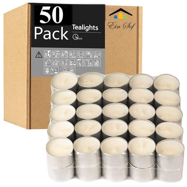 Ein Sof Jumbo Tealight Candles - 9 Hour Long Burn Time - Unscented, Smokeless & Dripless Pure Wax