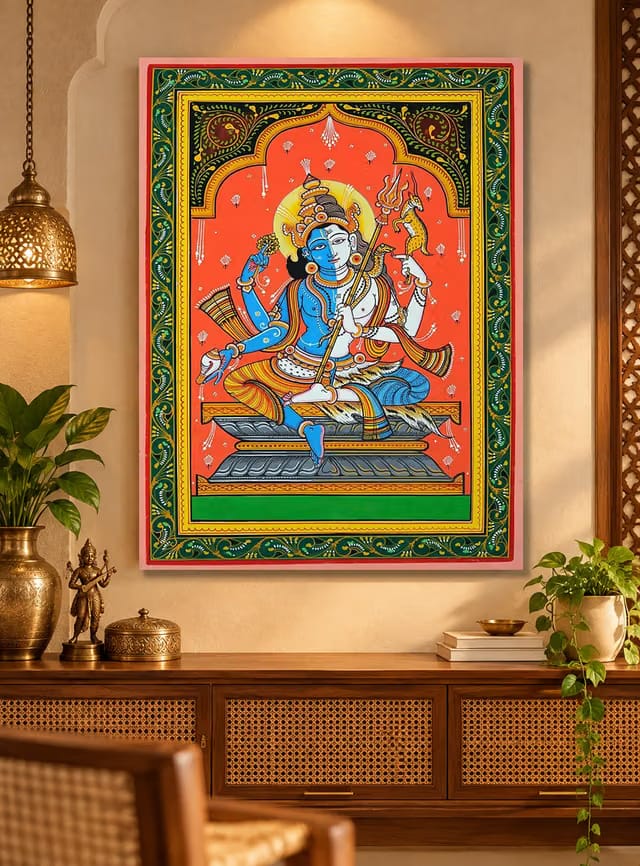 Sikhash Pattachitra Art Canvas Paintings, Harihar, Lord Shiva, Vishnu ji, Religious Art, Hindu Gods