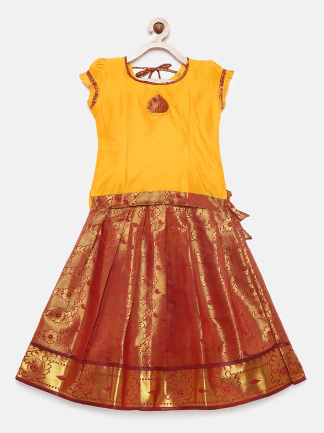 Yellow & Gold-Toned Ready to Wear Pattu Pavadai