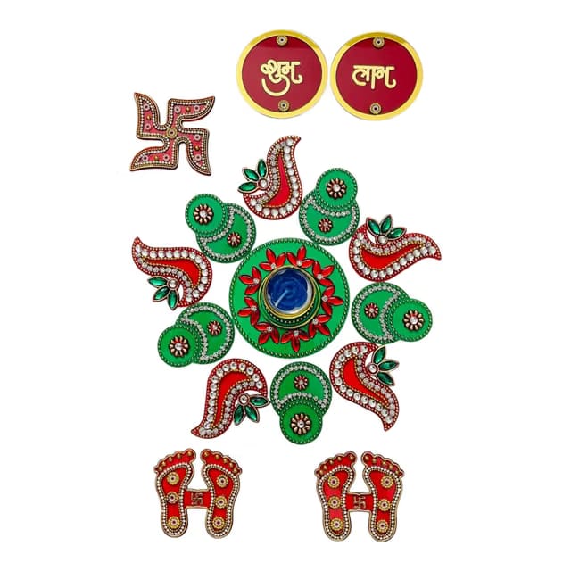 4 Items Combo Set of Acrylic Rangoli Set with Laxmi Charan, Shubh Labh Combo