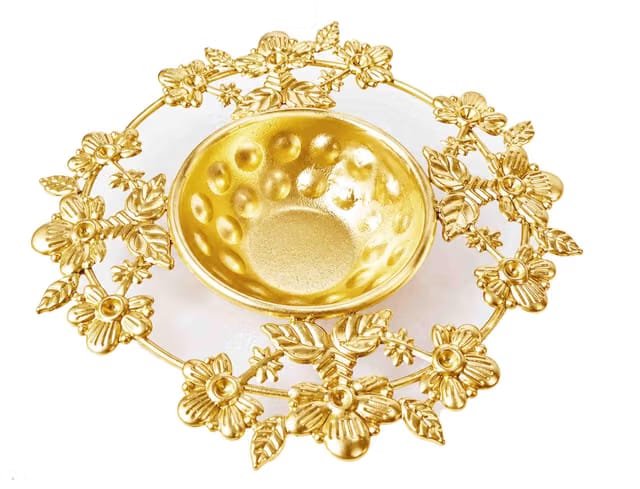 Handcrafted Decorative Metal Floral Diya & Oil Lamp Holder