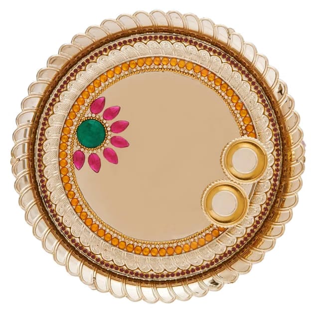 Crafty Creations Decorative Acrylic Pooja Thali Set with Kundan Work & Floral Design