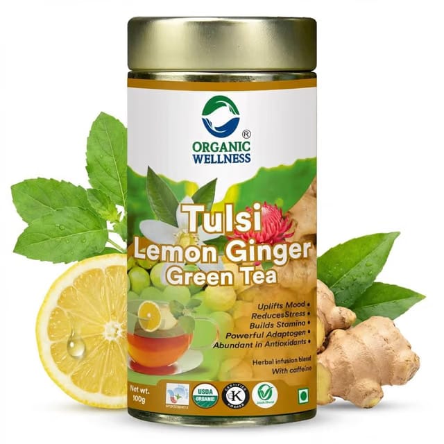 Organic Wellness Tulsi Lemon Ginger Green Tea 100g Tin