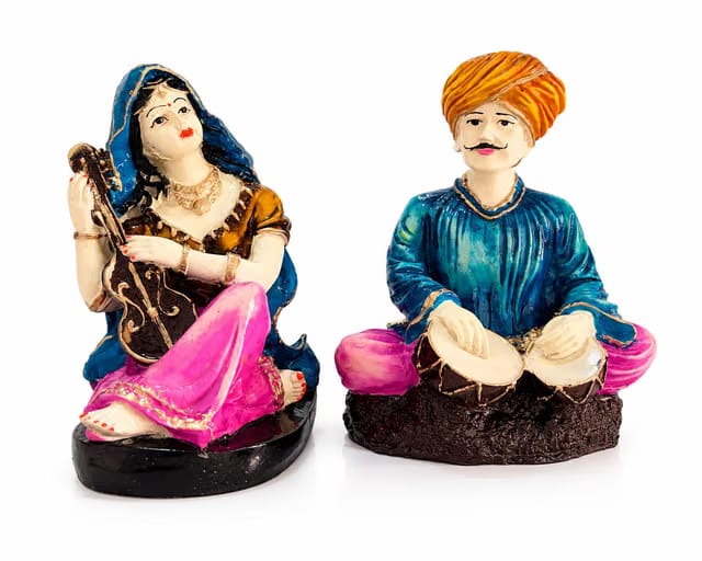 Traditional Rajasthani Musician Couple Showpiece Set