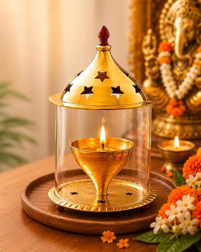 Akhand Jyot Brass Diya, Medium – Puja & Festival Décor