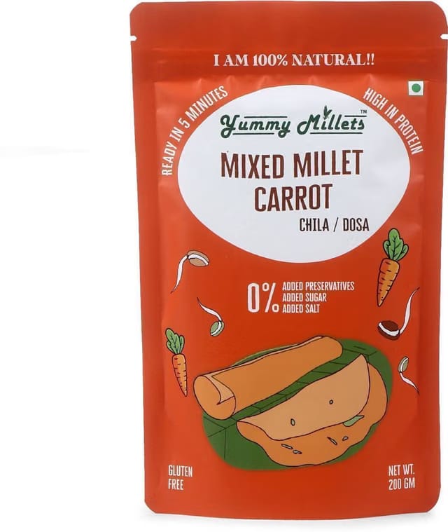 YUMMY MILLETS Sprouted Millet & Carrot Chilla Mix,Instant Healthy Breakfast & Snack