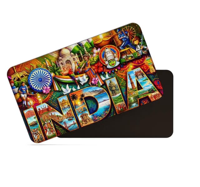 dhcrafts Rectangular Rubber Fridge Magnet/Magnetic Card Multicolor India D1 Design Pack of 1 (8.6cm x 5.4cm)