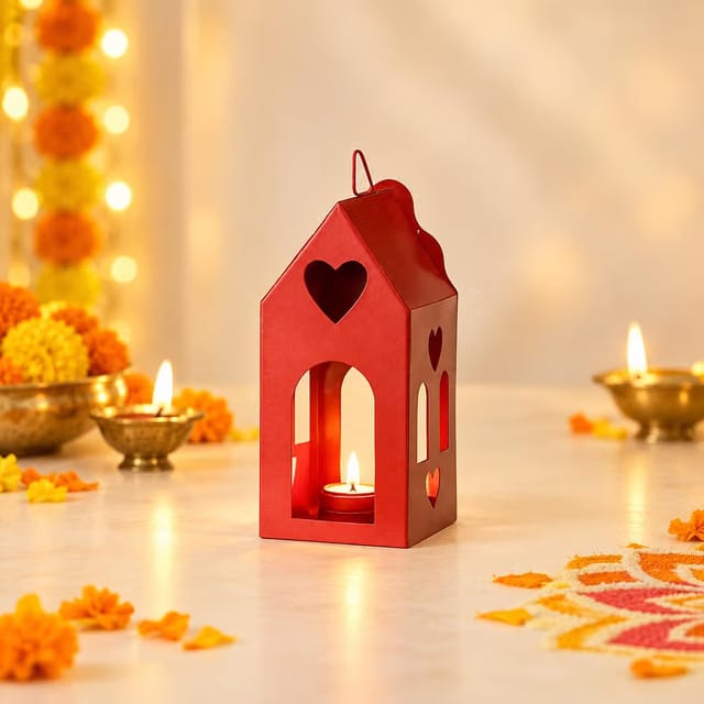 MARKET 99 Red Hut-Shaped Hanging T-Light Candle Holder