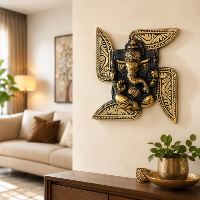 Metal Swastik Ganesh Wall Hanging Idol for Home Decor