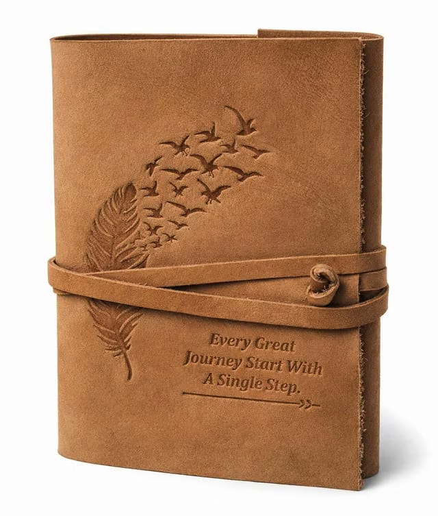 Leather Diary Embossed With Leaf of Tree & a Quote Antique Handmade Leather Bound Diary cum Notepad for Men and Women