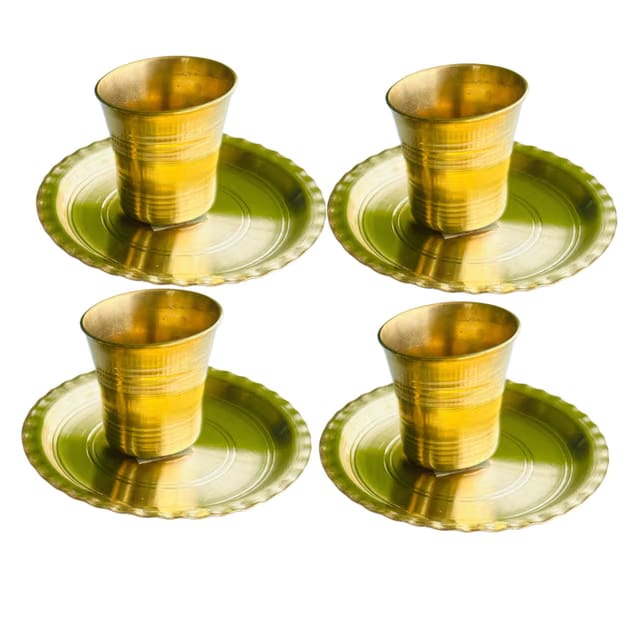 Bhabani Antique Shop Pure Brass Pooja Thali Plate Set