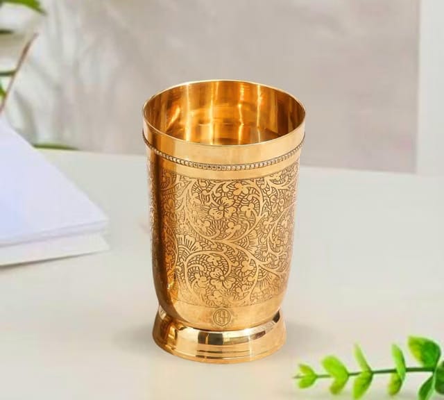 DSH Brass Glass Traditional Engraved Drinking Glasses Set