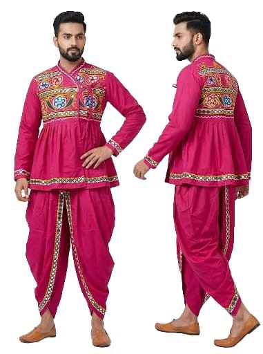 Style Kreations Men's Pink Gujarati Kediyu Set for Navratri, Garba, Dandiya & Festivals