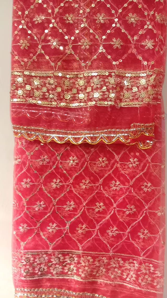 KAM Home Devi MATA Ki Chunri(2 Metres, Big, Red, Net Cloth) Navratri Puja Chunari, Durga Maa Chunni for MATA Ki Chowki