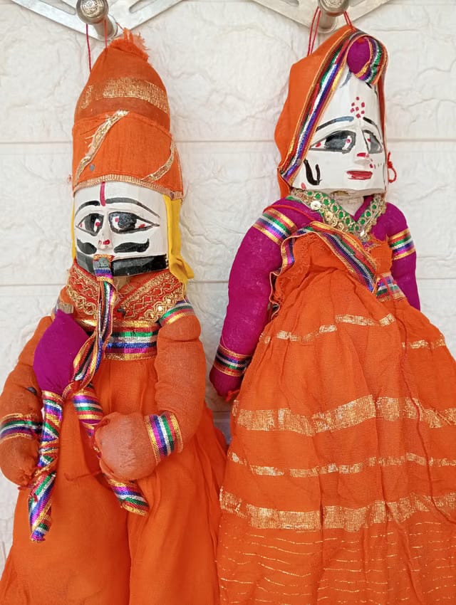 Nutts Traditional Handcrafted Rajasthani Colorful Wooden Face String Wood Folk Puppets aka Kathputli aka Rajasthani