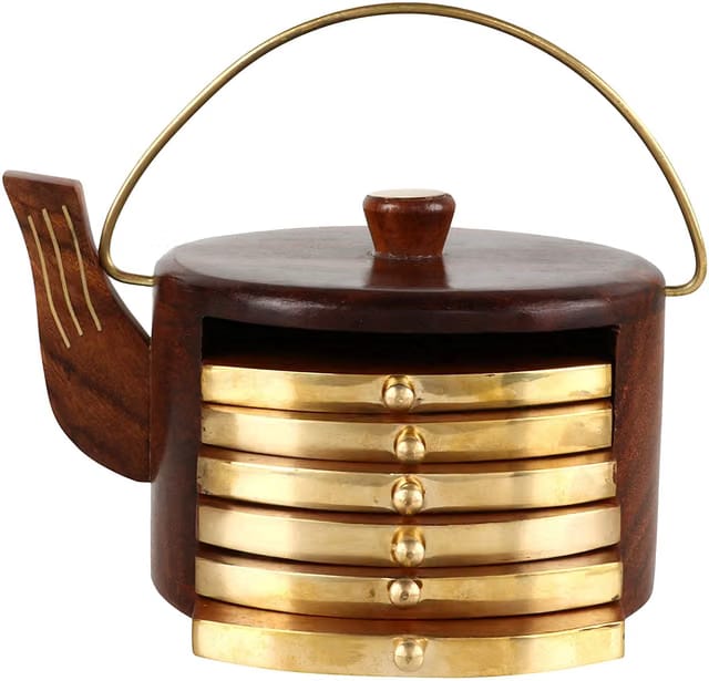 Set of 6 Wooden Antique Coaster Set for Kitchen, Dining Table, Office, Restaurant