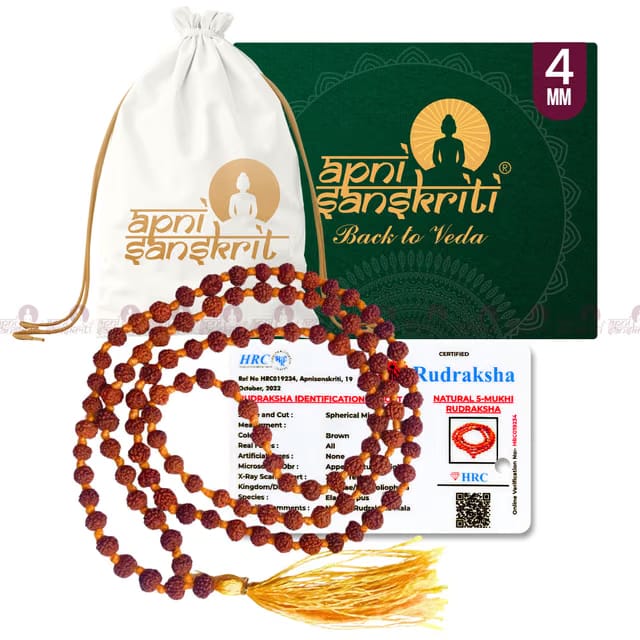 Apnisanskriti Rudraksha Mala Original 108+1 Beads 5 Mukhi 4mm Zero Size