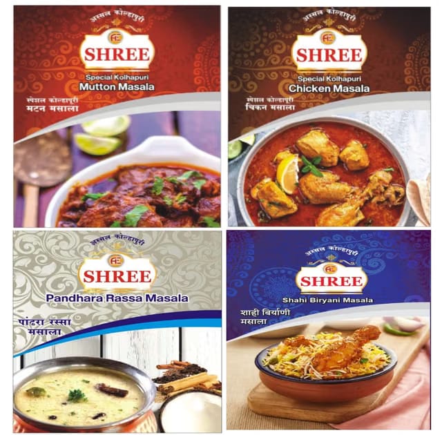 Spices From Kolhapur Mutton,Chicken,Biryani,Pandhra rassa/White Curry Masala 100Grmx4 (Free 100grm masala)