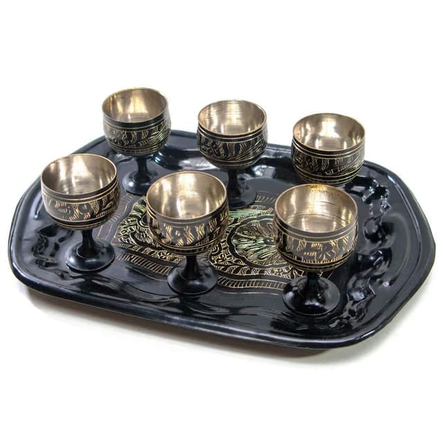 Hand Crafted Metal Brass Wine Glasses Set,Brass Shot Glass Set of 6(Black,Size-2 inch)