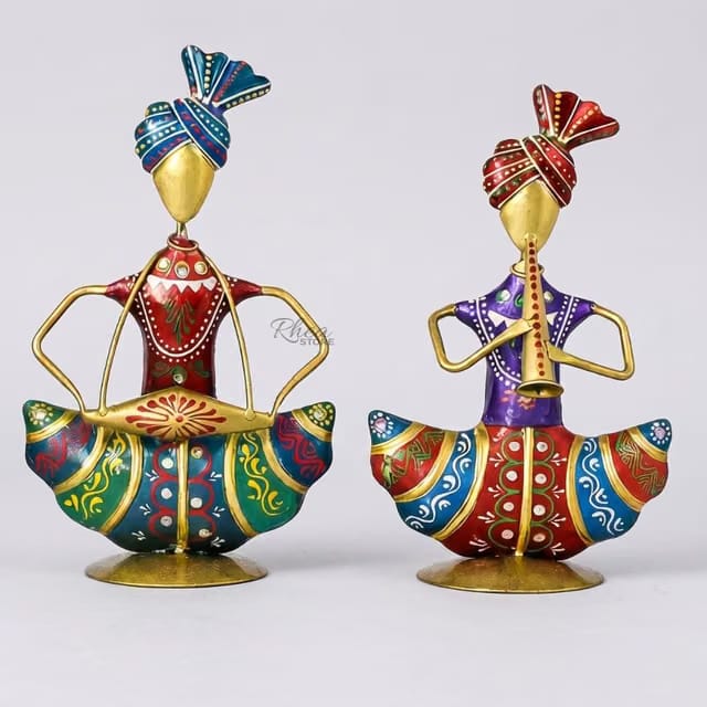 Sitting Sardar Set of 2 Multicolour Handcrafted Rajasthani Musician Figurines