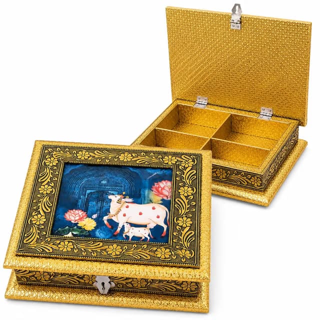 Decorative Wooden Dry Fruit & Mukhwas Box with 4 Compartments