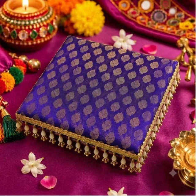 Purple Brocade and Pearl Regal Pooja Chowki Set