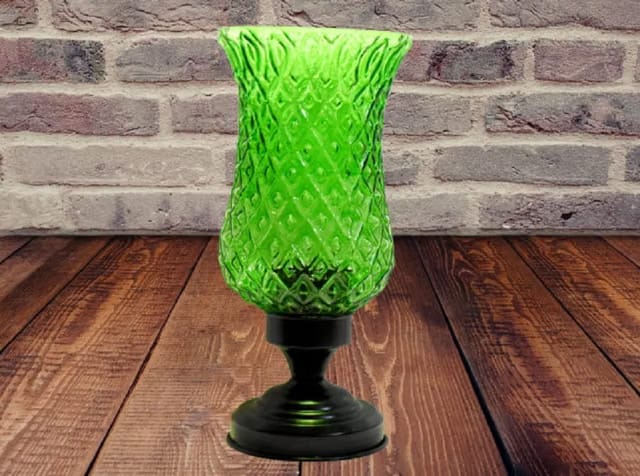 MARBOGLASS India Colored Glass Tea Light Candle Holder Cup Shape Self Design with Metal Stand