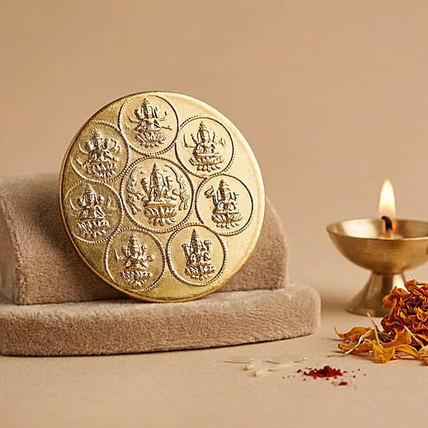 Brass Astalakshmi Coin Gold Plated