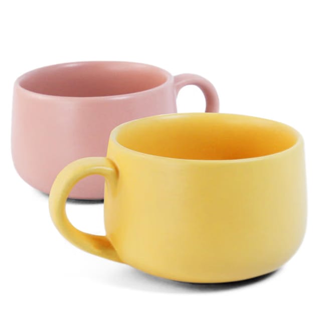 Large Ceramic Mugs, Aamras Yellow & Flamingo Pink, 2Pcs