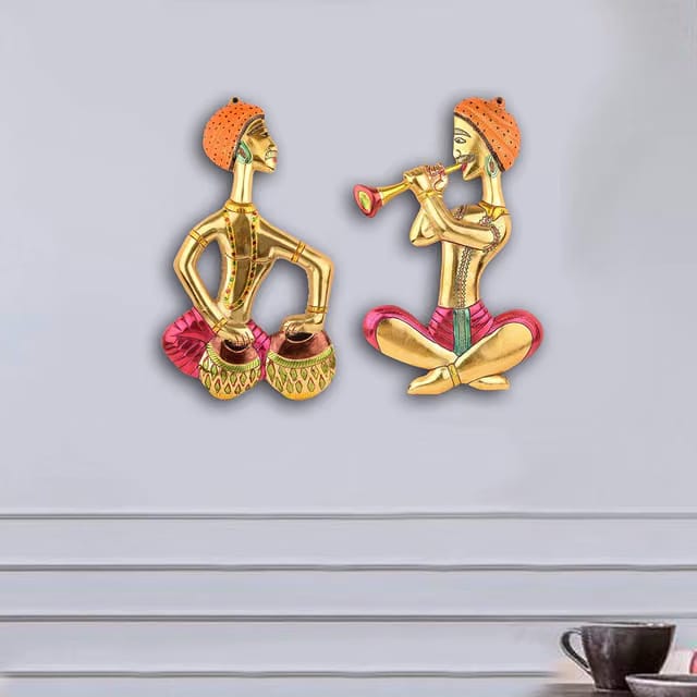 Metal Musical Man Set Multicolor Decor Your Home,Office Walls,Rajasthani Musicians showpiece Figurines, Gift Article...