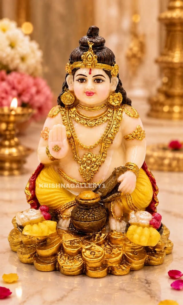 Kuber Ji Marble Murti Idol Statue, 6-Inch, Multicolour