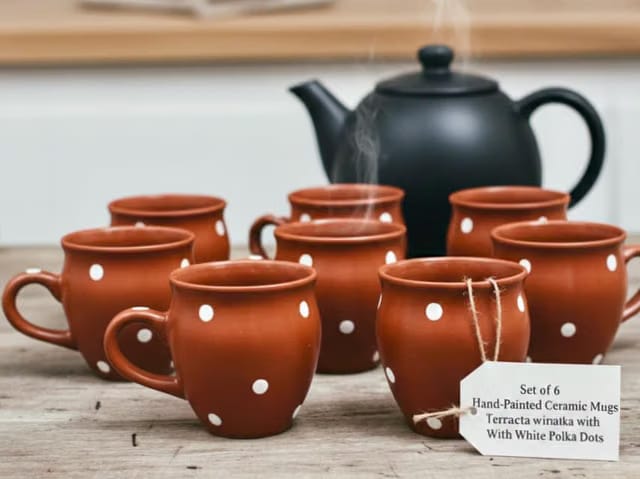 Exclusive (Hand-Painted Traditional Kullads Set of 6) - Ceramic kulhad Mugs Tea Cups Sets Ceramic Coffee Cups Sets
