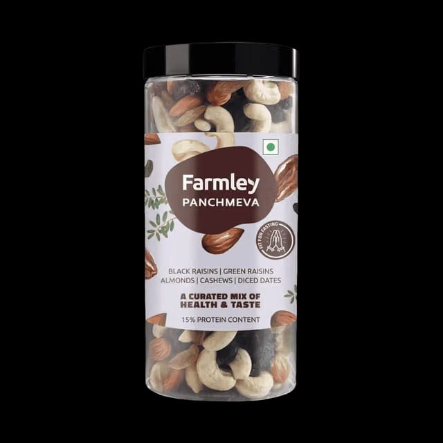 Farmley Mix Dry Fruits Panchmeva Snacks- Almond, Cashew, Dates, Green and Black Raisins