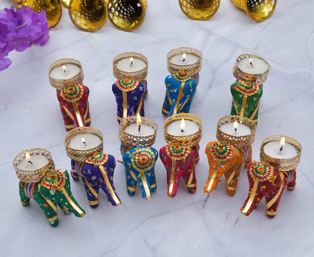 Pride Store Handmade Elephant Tea Light Candle Holder for Diwali Home Decoration Diwali Gift Elephant Tea Light Candle