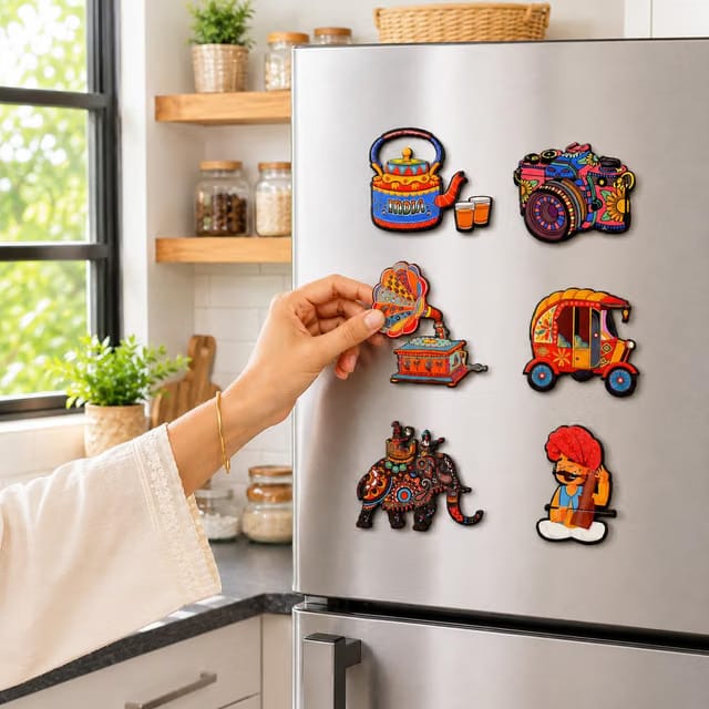 GKD Indian Culture Wooden Fridge Magnet Set of 6