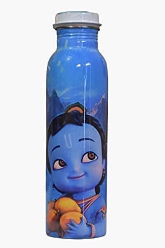 Shree Krishna Printed Pure Copper Water Bottle 700 ml Leak Proof Lacquer Coated Jointless Reusable Drinking Bottle for