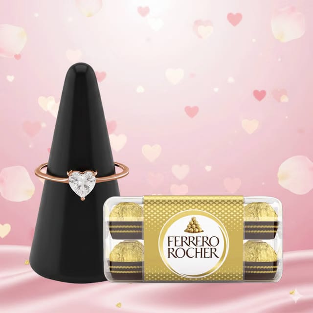GIVA Pure Silver Rose Gold Heart Ring and Ferrero Rocher Gift