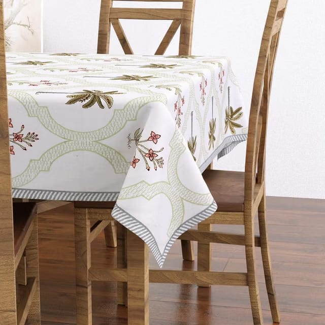 Go Texstylers 100% Cotton Jaipuri Floral Print 6-Seater Rectangular Dining Table Cloth (60 x 90 Inches / 152 x 228 cm)