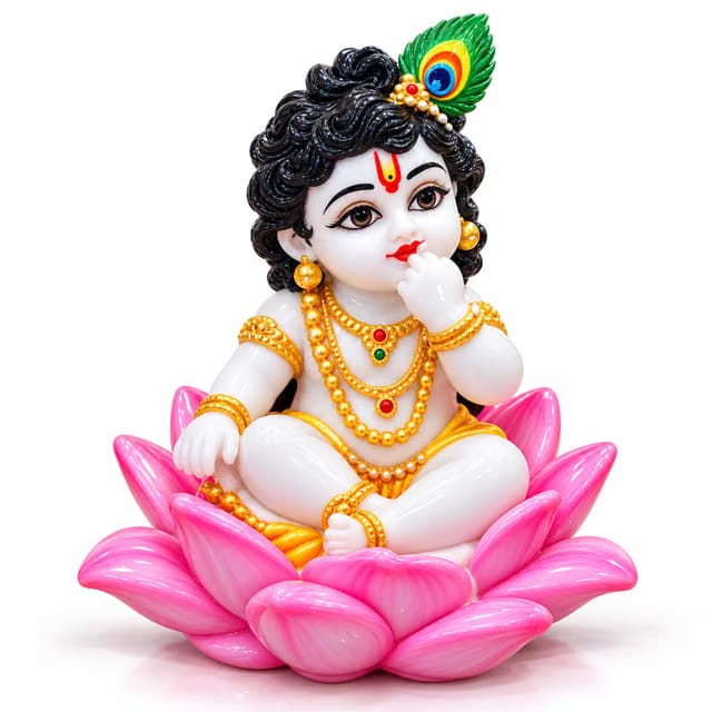Kiranashva Creation Laddu Gopal Little Krishna Showpiece, Decorative Idol for Home Temple, Janmashtami Pooja Decor