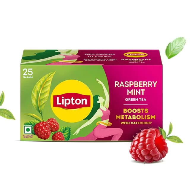 Lipton Raspberry Mint I 25 Tea Bags I Tasty Green Tea I Reduce Bally Fat