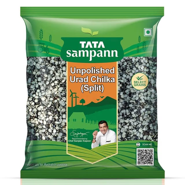 Tata Sampann Unpolished Urad Chilka (Split), 500g, Select Grains, Natural & Premium Kali Urad Dal Chilka