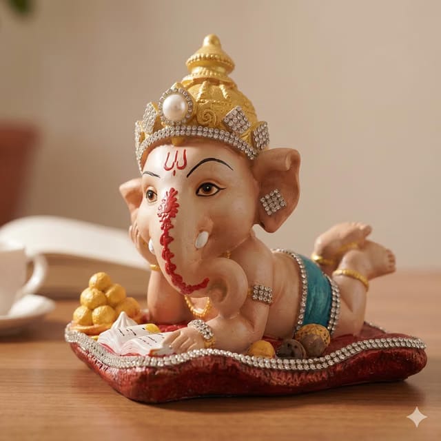 aboxoo Polyresin Cute Bal Ganesh Idol for Home Decor