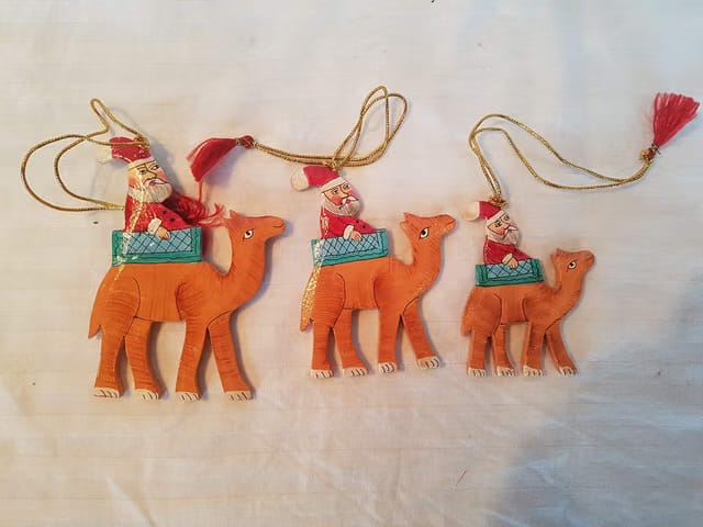 Kashmiri Papier Mache Christmas Camel Santa Set Decorations Tree for Holiday Wedding Party Decoration